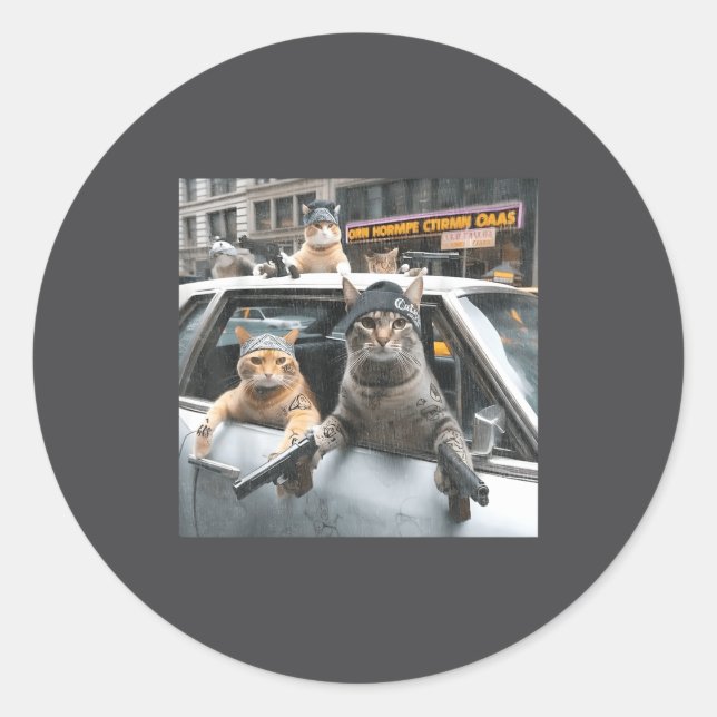 Funny Tactical Cat Meme Military Style  Classic Round Sticker (Front)