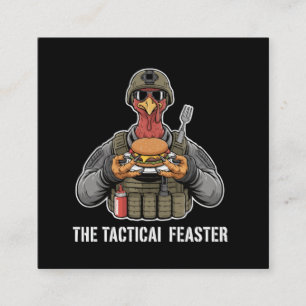 Funny Tactical Feaster Turkey Soldier Thanksgivin Square Business Card