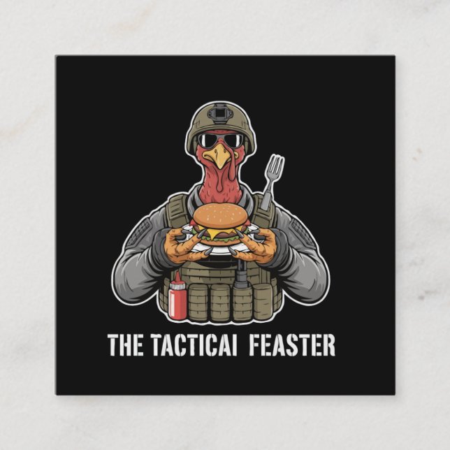  Funny Tactical Feaster Turkey Soldier Thanksgivin Square Business Card (Front)