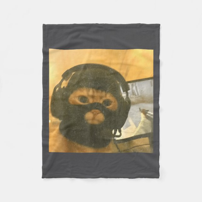 Funny Tactical Gamer Cat Meme Graphic  Fleece Blanket (Front)