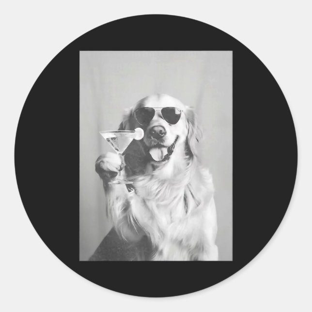 Funny Tail Dog Golden Retriever With Sungles Marti Classic Round Sticker (Front)