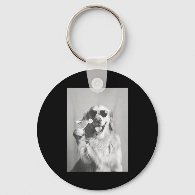Funny Tail Dog Golden Retriever With Sungles Marti Key Ring (Front)