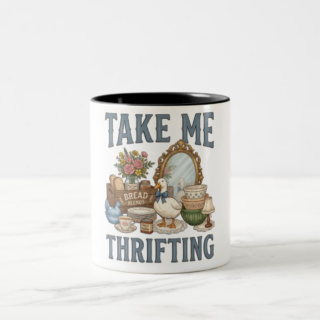 Funny Take Me Thrifting Two-Tone Coffee Mug (Center)