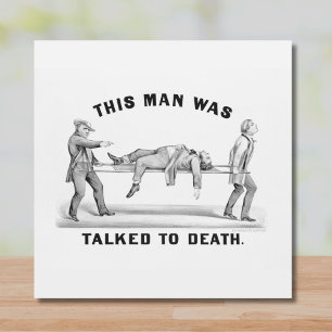 Funny "Talked to Death" Vintage Art Introvert Joke Tile