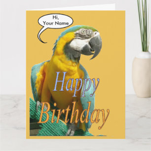 Funny Talking Parrot Birthday Cust. Greeting Card