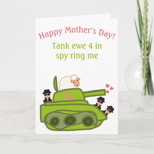 Funny tank ewe sheep pun cartoon Mother’s Day  Card (Front)