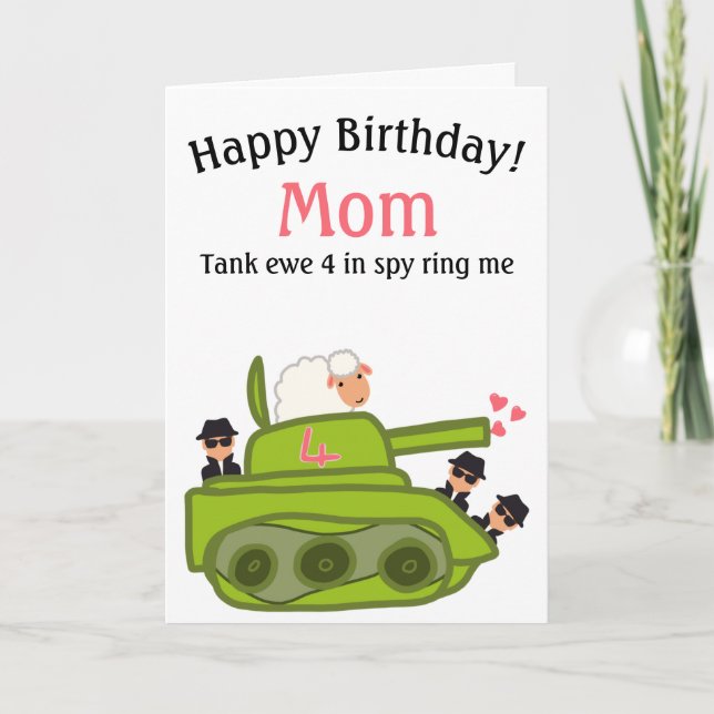 Funny tank ewe sheep pun cartoon Mum birthday  Card (Front)