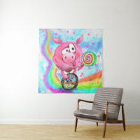 Funny Tapestry Acrobat Pig Cyclist with Lollipop