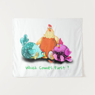 Funny Tapestry with Chickens Waiting Egg To Hatch