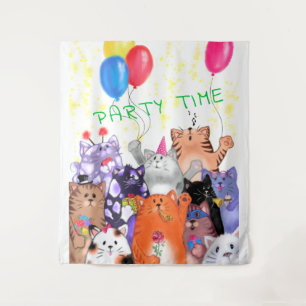Funny Tapestry with Happy Cats Party