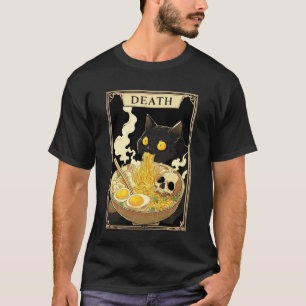 Funny Tarot Card Death Black Kitten Cat Ramen Hall T-Shirt