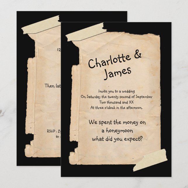 Funny Tatty Paper Humour Wedding Invitation (Front/Back)