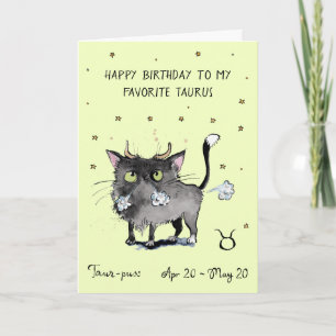 Funny Taurus card Zodiac Cat Star sign horoscope