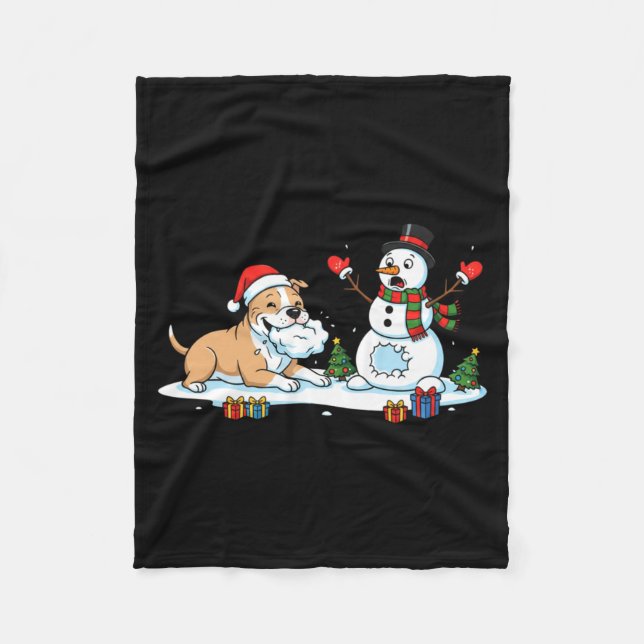 Funny Tbull Snowman Christmas Tree Xmas Womens Men Fleece Blanket (Front)