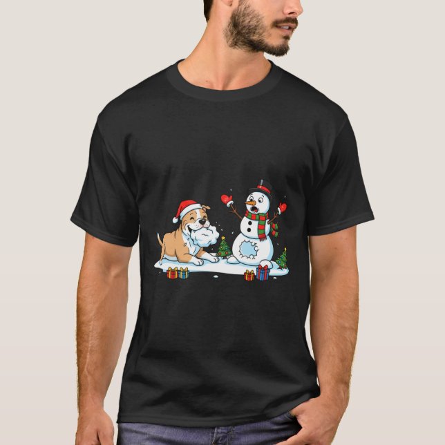 Funny Tbull Snowman Christmas Tree Xmas Womens Men T-Shirt (Front)