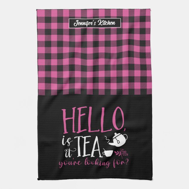 Funny Tea Lover Is It Tea You're Looking For Plaid Tea Towel (Vertical)