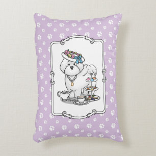 Funny Tea Party Bichon Frise Dog Puppy Cute Decorative Cushion