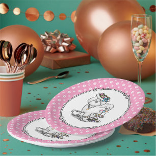 Funny Tea Party Bichon Frise Dog Puppy Cute Paper Plate