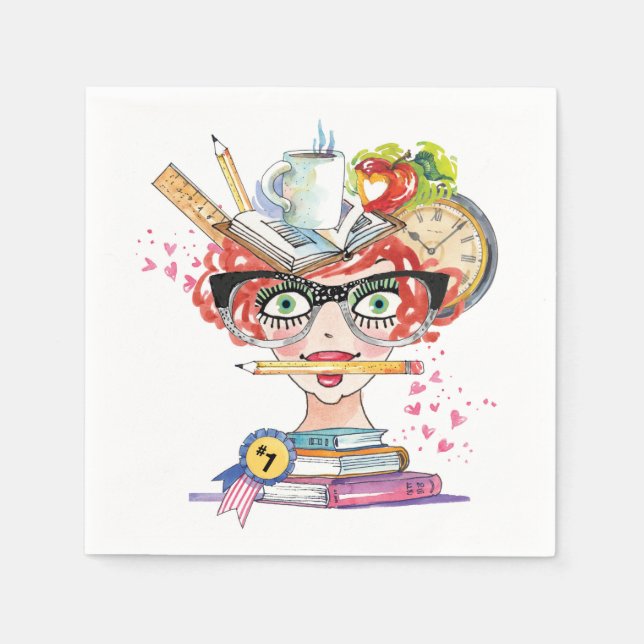 Funny Teacher Appreciation Lady Hearts  Napkin (Front)