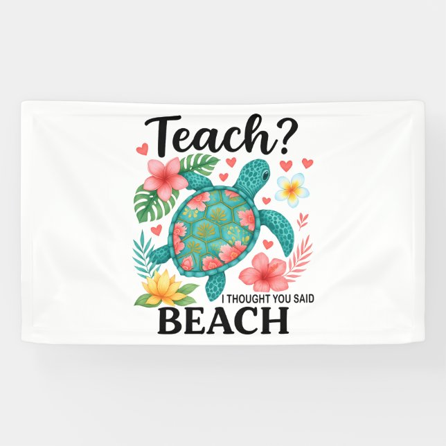 Funny Teacher Beach Summer Turtle Banner (Horizontal)