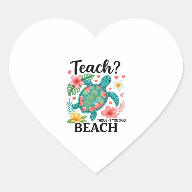 Funny Teacher Beach Summer Turtle Heart Sticker (Front)