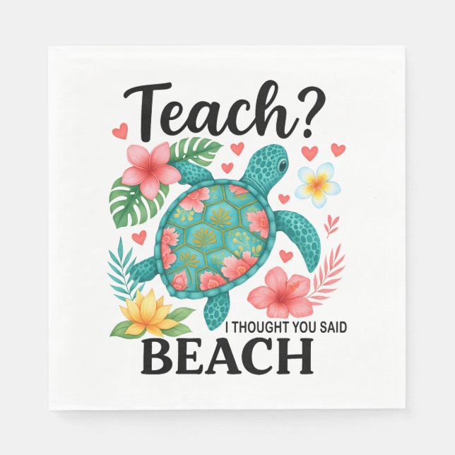 Funny Teacher Beach Summer Turtle Napkin (Front)