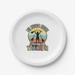 Funny Teacher Broken Broom Halloween Vintage Shirt Paper Plate