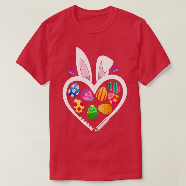Funny Teacher Bunny Heart Easter Eggs Rabbit Easte T-Shirt (Design Front)