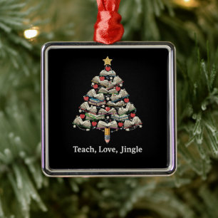 Funny Teacher Christmas Teach Love Jingle Book Metal Tree Decoration