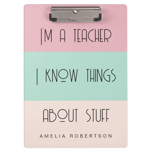 Funny teacher colorblock personalised  clipboard (Front)