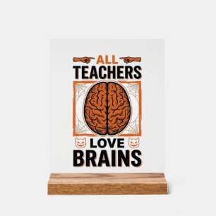 Funny Teacher Halloween Brains Vintage Graphic_1 Acrylic Sign