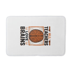 Funny Teacher Halloween Brains Vintage Graphic_1 Bath Mat