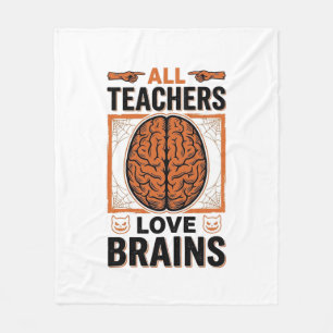 Funny Teacher Halloween Brains Vintage Graphic_1 Fleece Blanket