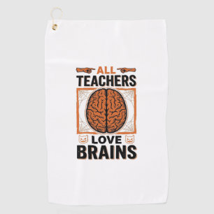 Funny Teacher Halloween Brains Vintage Graphic_1 Golf Towel