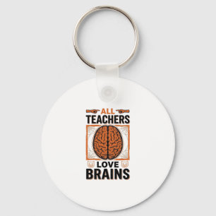 Funny Teacher Halloween Brains Vintage Graphic_1 Key Ring