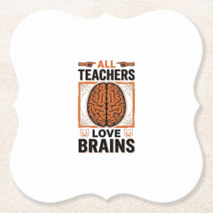 Funny Teacher Halloween Brains Vintage Graphic_1 Paper Coaster