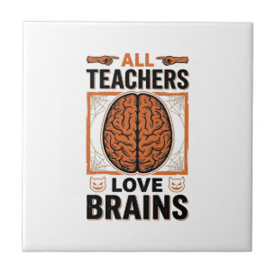 Funny Teacher Halloween Brains Vintage Graphic_1 Tile
