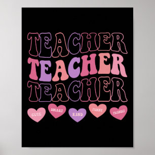 Funny Teacher Hearts Valentine's Day Girls Women T Poster
