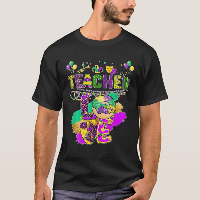 Funny Teacher Mardi Gras Family Matching Outfit T-Shirt (Front)