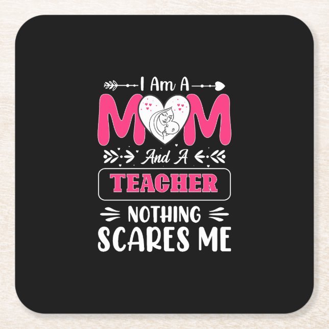 Funny Teacher Mum, Teacher Mum Funny Square Paper Coaster (Front)