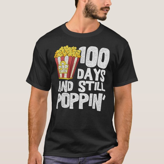 Funny Teacher School Student Popcorn 100 Days Of S T-Shirt (Front)