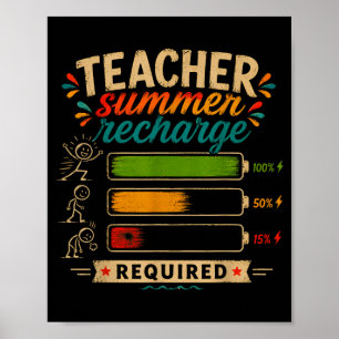Funny teacher summer recharge required last day poster