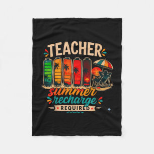 Funny teacher summer recharge required retro last fleece blanket