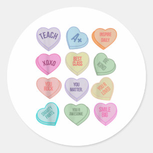Funny Teacher Valentines Day Teach Heart Candy  Classic Round Sticker