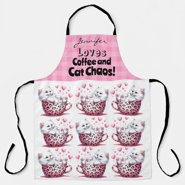 Funny Teacup Cat All-Over Print Apron (Front)