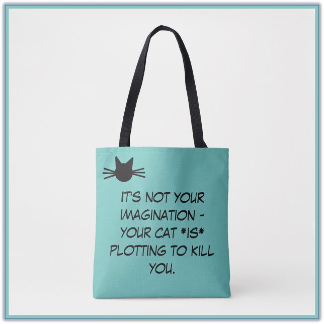 Funny Teal Blue Cat Meme Tote Bag (Creator Uploaded)