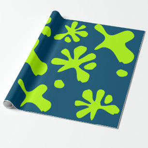 Funny teal blue neon green slime pattern fun kids wrapping paper