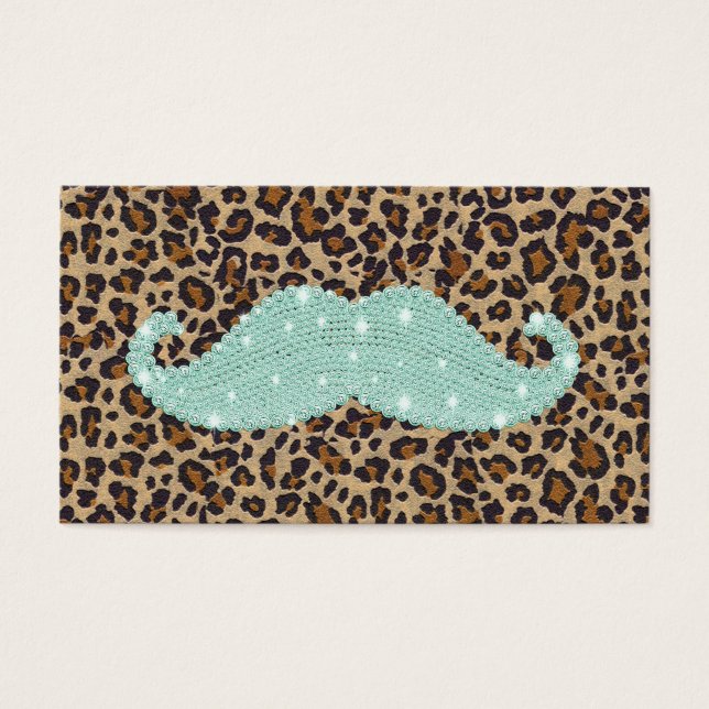 Funny Teal Green Bling Moustache And Animal Print (Front)