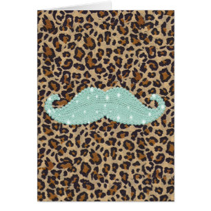 Funny Teal Green Bling Moustache And Animal Print