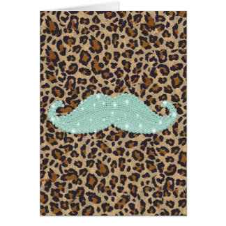 Funny Teal Green Bling Moustache And Animal Print